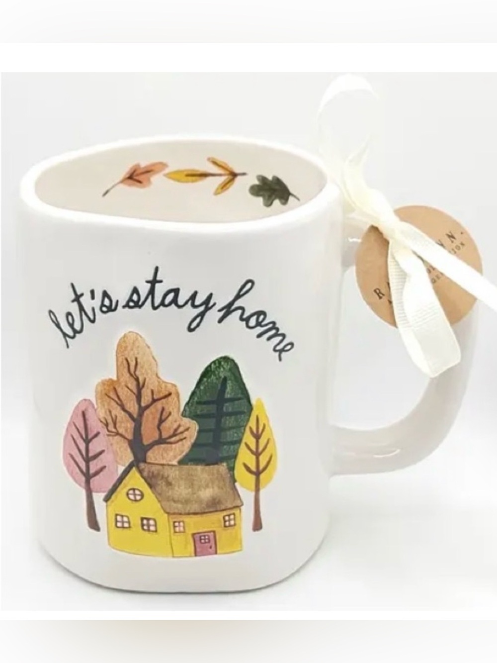 Rae Dunn White Mug with Multicolor Autumn House Design